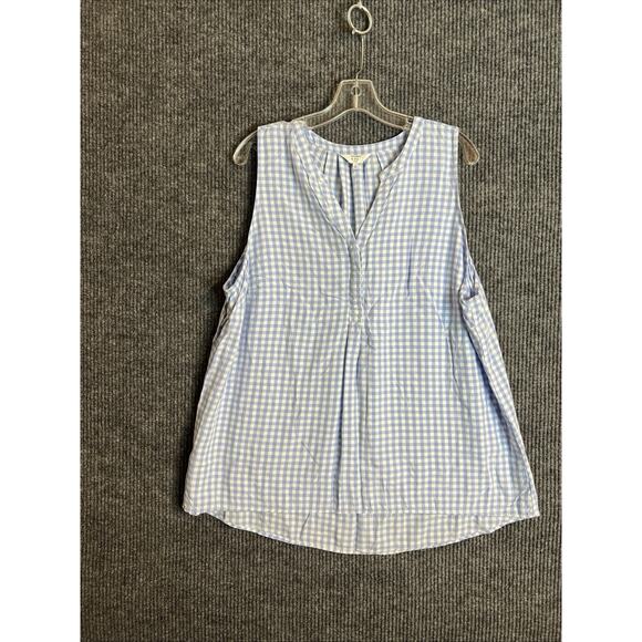 Crown & Ivy Womens Tank Top Plus Size 2X Gingham Plaid Blue White Preppy Rayon - Picture 1 of 6